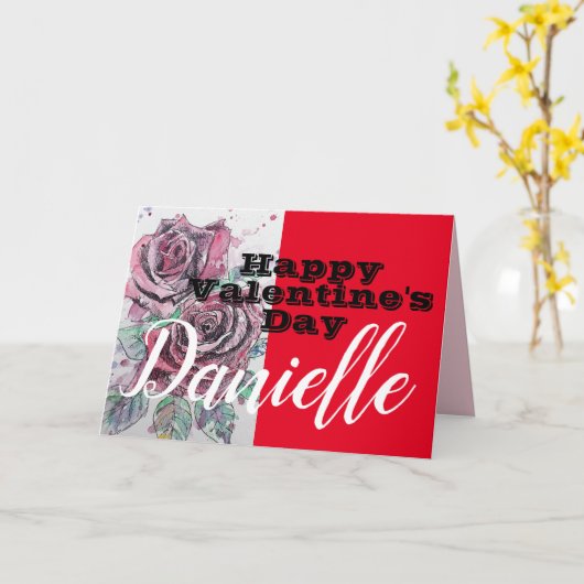 Red Rose Flower Happy Valentines Day Vrouwen Naam Kaart (Gele Bloem)