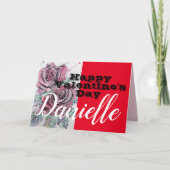 Red Rose Flower Happy Valentines Day Vrouwen Naam Kaart (Voorkant)