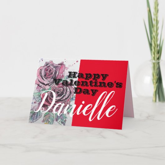 Red Rose Flower Happy Valentines Day Vrouwen Naam Kaart (Voorkant)