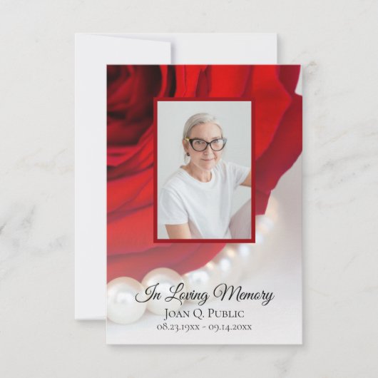 Red Rose Flower Parels Begrafenismonument Sympathi Bedankkaart (Voorkant)