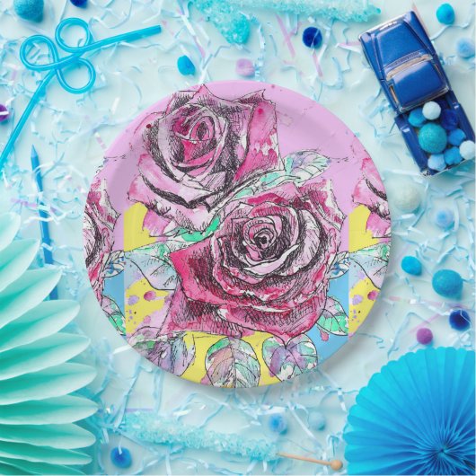 Red Rose Flower Pattern Art Paper Party Bord (Feest)