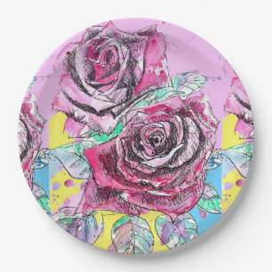 Red Rose Flower Pattern Art Paper Party Bord