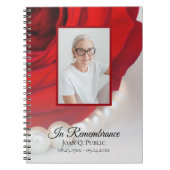 Red Rose Flower Pearls Funeral Memorial Gastboek Notitieboek (Voorkant)
