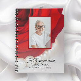 Red Rose Flower Pearls Funeral Memorial Gastboek Notitieboek