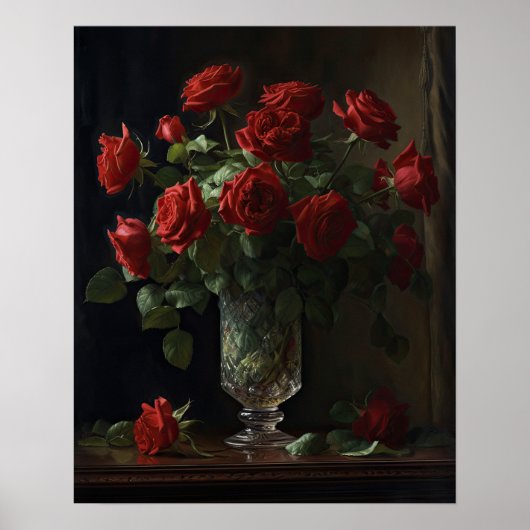 Red Rose Flowers Art Print Poster (Voorkant)