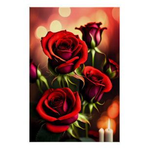 Red Rose Flowers Digitale Kunstwerk-58566 Perfect Poster