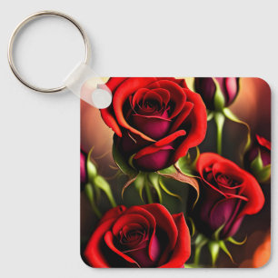 Red Rose Flowers Digitale Kunstwerk-58567 Sleutelhanger