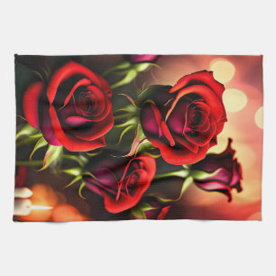 Red Rose Flowers Digitale Kunstwerk-58567 Theedoek