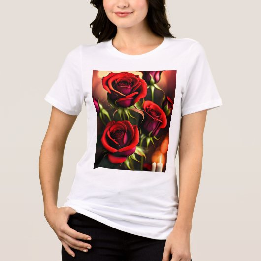Red Rose Flowers Digitale Kunstwerk-58567 Tri-Blend Shirt (Voorkant)