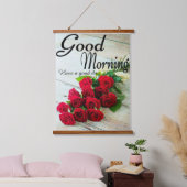 Red Rose Flowers Good Morning Hangend Wandkleed (Slaapkamer)