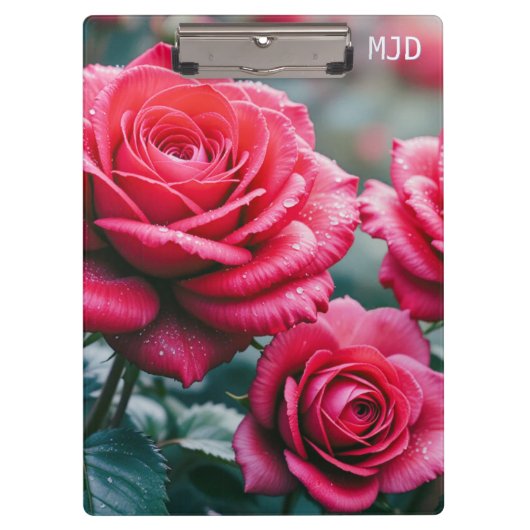 Red Rose Flowers Monogrammed Garden Lover's Klembord (Voorkant)