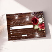 Red Rose Flowers Rustic Wood Wedding RSVP Card
