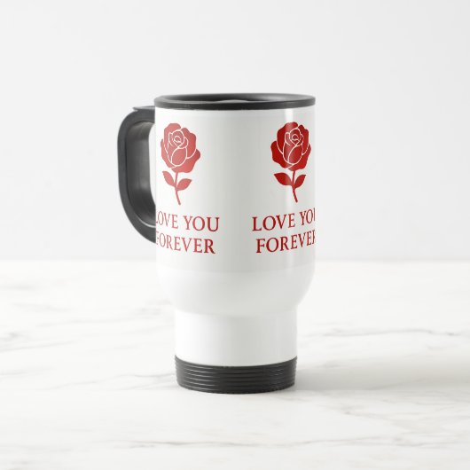 Red Rose Forever Message Valentine Heart Handle Reisbeker (Voorkant links)