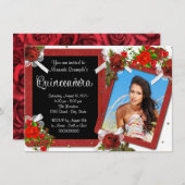 Red Rose Foto Quinceanera Kaart (Voorkant / Achterkant)