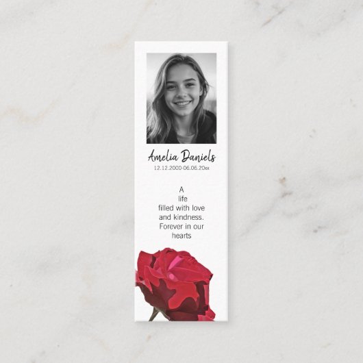 Red Rose Funeral Mini Bookmark Card Visitekaartje (Voorkant)