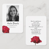 Red Rose Funeral Prayer Card Contactkaartje (Voorkant / Achterkant)