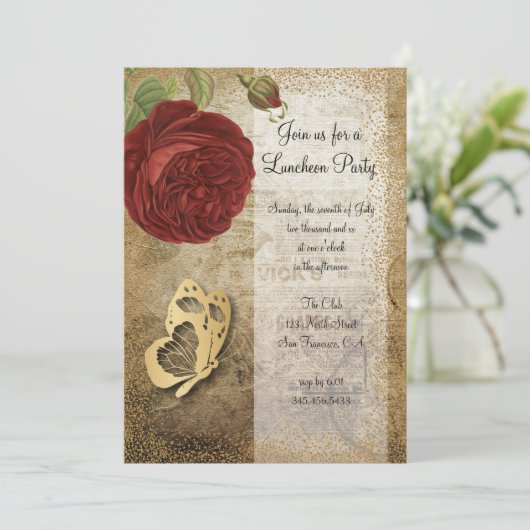 Red Rose  Garden Party | Uitnodiging (Staand voorkant)