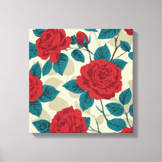 Red Rose Garden Pattern -  bloemsierkunst Canvas Afdruk (Voorkant)