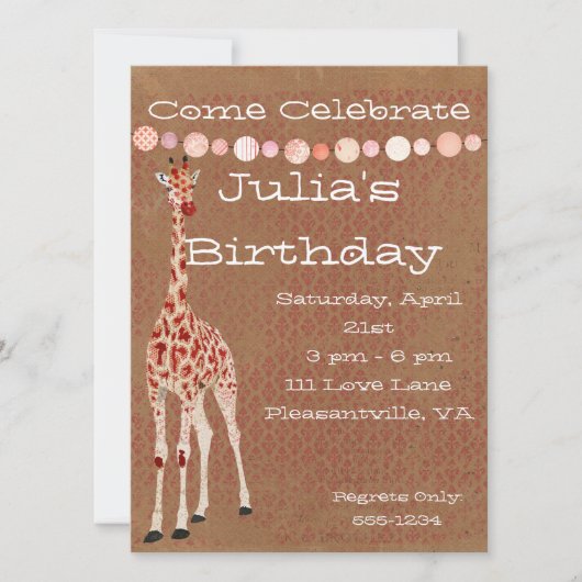 Red Rose Giraffes Birthday Uitnodiging (Voorkant)