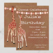 Red Rose Giraffes Birthday Uitnodiging (Voorkant / Achterkant)