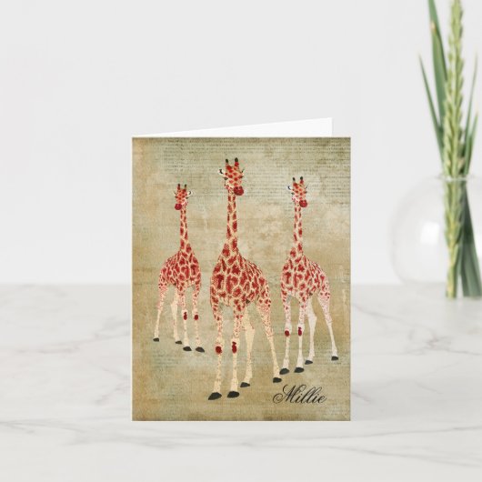 Red Rose Giraffes gepersonaliseerde briefkaart (Voorkant)