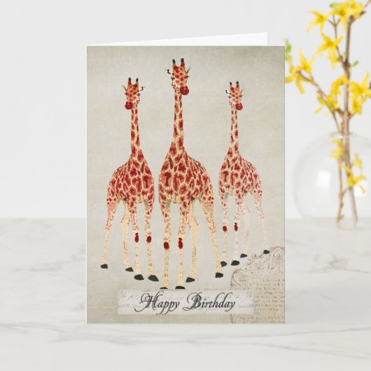 Red Rose Giraffes Verjaardag Kaart (Gele Bloem)