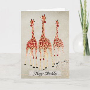 Red Rose Giraffes Verjaardag Kaart