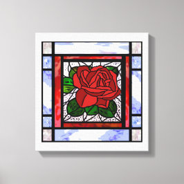 Red Rose Glas in lood Art Deco Canvas Afdruk