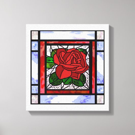 Red Rose Glas in lood Art Deco Canvas Afdruk (Voorkant)
