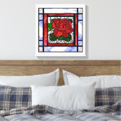 Red Rose Glas in lood Art Deco Canvas Afdruk (Insitu (Slaapkamer))