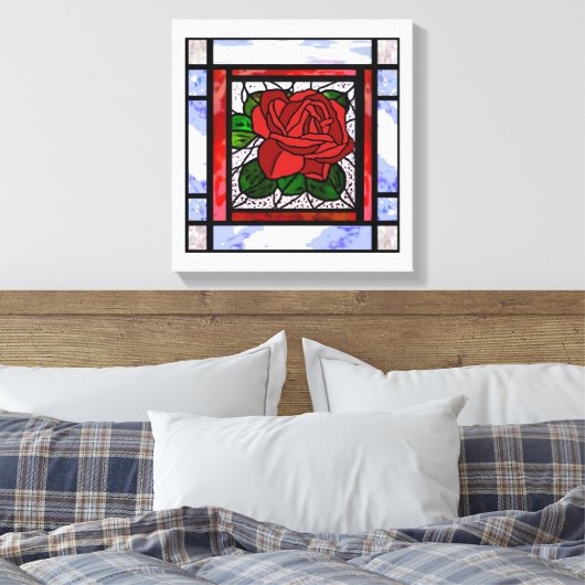 Red Rose Glas in lood Art Deco Canvas Afdruk (Insitu (Slaapkamer))