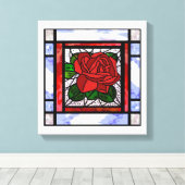 Red Rose Glas in lood Art Deco Canvas Afdruk (Insitu (Houten vloer))