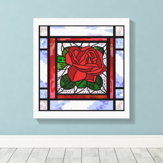 Red Rose Glas in lood Art Deco Canvas Afdruk (Insitu (Houten vloer))