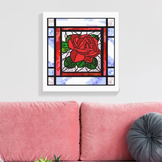 Red Rose Glas in lood Art Deco Canvas Afdruk (Insitu (Woonkamer))
