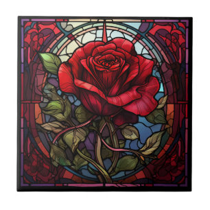 Red Rose Glas in lood Keramische Tegel Tegeltje