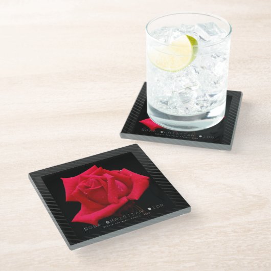 Red Rose Glazen Onderzetter (Schuin)