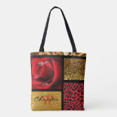 Red Rose Glitter Gold Leopard Collage Tote Bag (Achterkant)