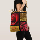 Red Rose Glitter Gold Leopard Collage Tote Bag (Dichtbij)