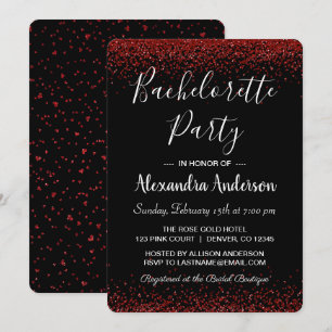 Red Rose Glitter Sparkle Bachelorette Party Kaart