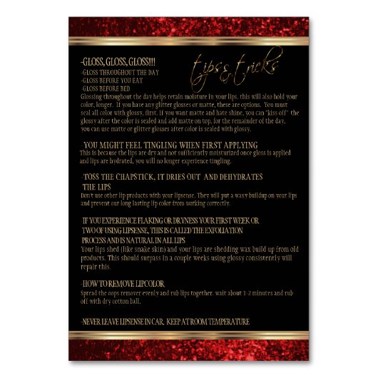 Red Rose Glitter - Zwart - Lip Instructies Flyer Kaart (Achterkant)