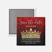 Red Rose Gold Black Quinceanera Save the Date Magneet (Voorkant / Achterkant)