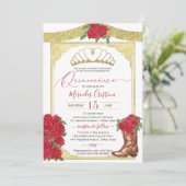 Red Rose & Gold Charra Floral Boot Quinceanera in Kaart (Staand voorkant)