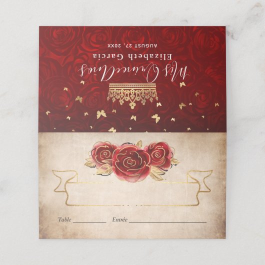  Red Rose Gold Crown Elegant Escort Gevouwen Plaatskaartje (Buitenkant ongevouwen)