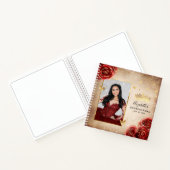 Red Rose Gold Elegant Photo Quinceanera Guest Notitieboek (Binnen)
