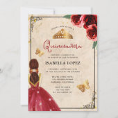  Red Rose Gold Elegant Quinceañera Kaart (Voorkant)