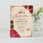  Red Rose Gold Elegant Quinceañera Kaart (Staand voorkant)