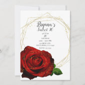 Red Rose Gold Geometric Glam Sweet 16 Party Kaart (Voorkant)