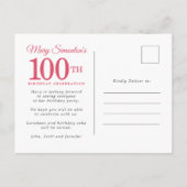 Red Rose Gold Holly 100th Birthday Uitnodiging Briefkaart (Achterkant)