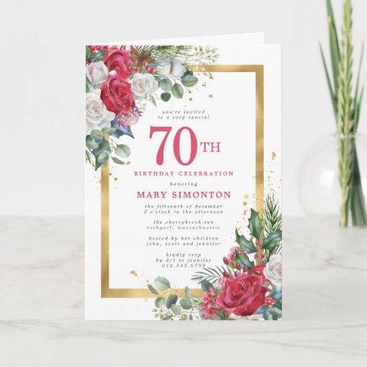 Red Rose Gold Holly 70th Birthday Party (Voorkant)