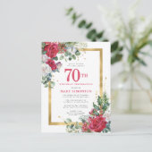 Red Rose Gold Holly 70th Birthday Uitnodiging Briefkaart (Staand voorkant)